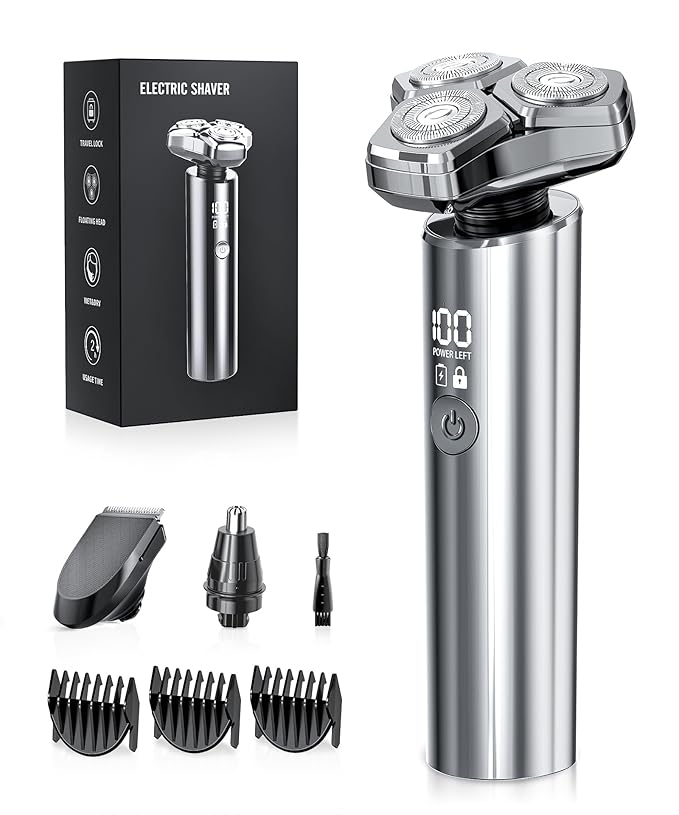 Electric Razor for Men，10,000RPM High-Speed Motor, IPX8 Waterproof, USB Fast Charging, Quick Charge & Travel Lock,Upgrade Icy Gray