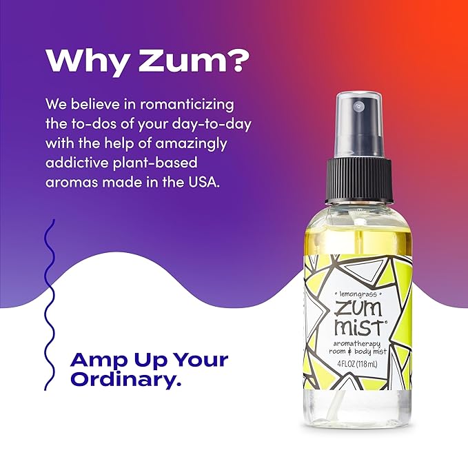 Indigo Wild Zum Mist Room & Body Spray - Aromatherapy Essential Oil Spray - Natural Body Mist & Room Spray - Lemongrass Scent - 4 fl oz (2 Pack)