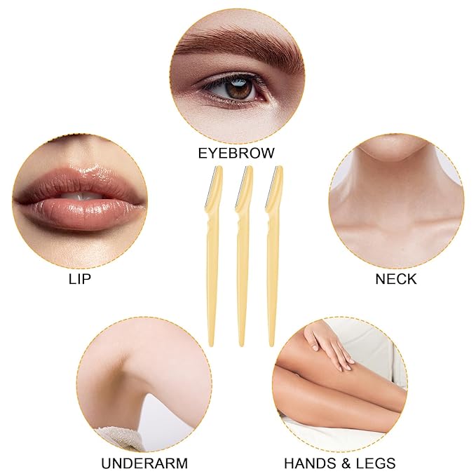 12 Pcs Yellow Eyebrow Razors, Face Razors Multipurpose, Exfoliating Dermaplaning Tools, Eyebrow Trimmers Shaver with Protective Cover, Facial Hair Removal for Women Men Body Use