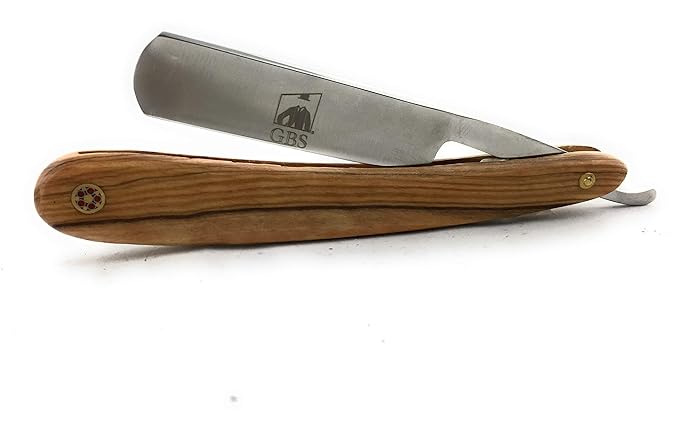 G.B.S Natural Wood Finish Scales 5/8in Straight Razor, Shaving Razor with Natural Wooden Handle and Stainless Steel for Beard Shaping
