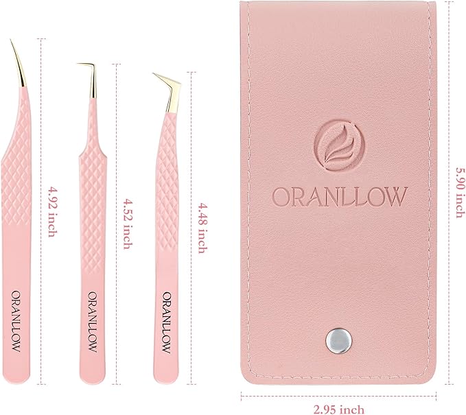Lash Tweezers Set for Eyelash Extensions - 3 Precision Fiber Tip Diamond Grip, Volume,L-shape Boot, 90 Degree Lash Tweezers for Volume Classic Lashes Premade Fans (3)