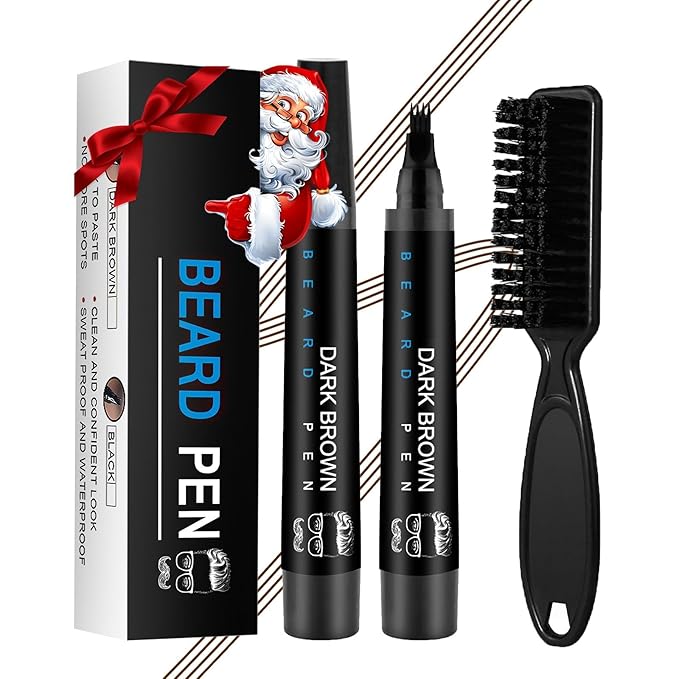 Beard Pencil Filler for Men Black - Beard Pen with Beard Brush, Barber Pencil Long-Lasting & Waterproof Mens Grooming Kits Create Natural Beard Color Gifts for Men, Mens Gifts Ideas (Dark Brown)