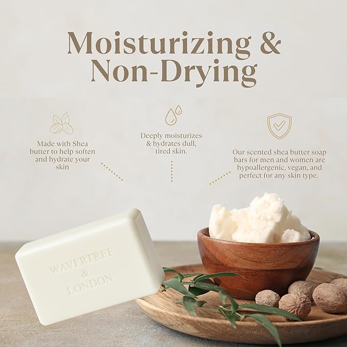 Wavertree & London Natural Goat Milk Soap Bars (2 Bars) – 7oz Individually Wrapped, French Triple Milled Moisturizing Bath Bar Soap Enriched with Shea Butter, Chemical-Free Sensitive Skin Bar Soap