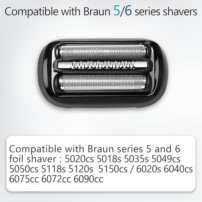Series 5 Series 6 53B Replacement Head for Braun Electric Foil Shaver, Compatible with New Generation Braun Razors 5020cs 5018s 5035s 5049cs 5050cs 6020s 6040cs 6072cc 6075cc 6090cc (2 Count)
