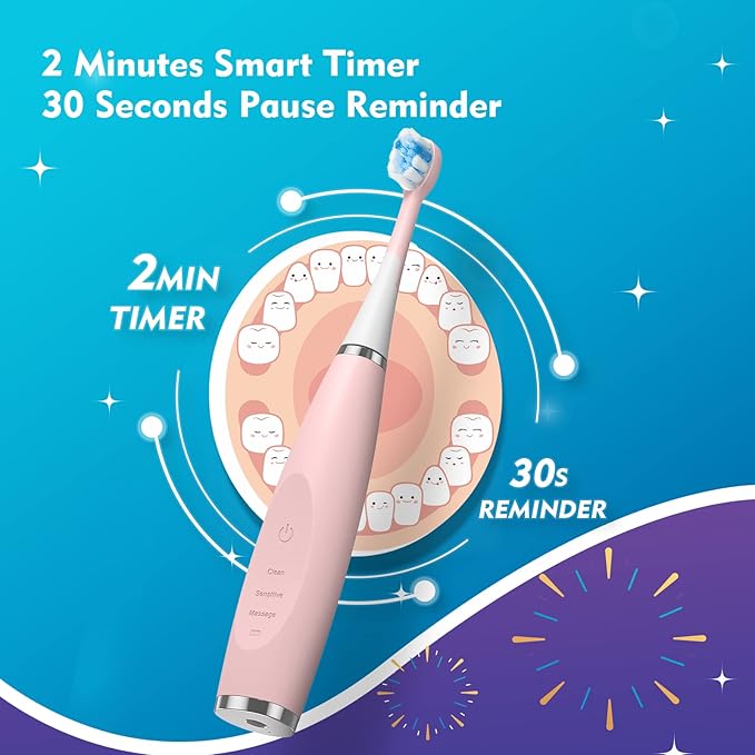 Kids Electric Toothbrushes Sonic Rechargeable Tooth Brush Gifts for Boys and Girls Smart Timer Power Toothbrush - 3 4 5 6 7 8 9 10 11 12 (Green)