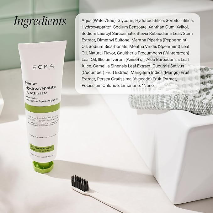 Boka Fluoride Free Toothpaste, Nano Hydroxyapatite Toothpaste, Appropriate for Sensitive Teeth - for Adult, Kids Oral Care - Cucumber Mint Flavor, 4 Fl Oz 3Pk US Manufactured