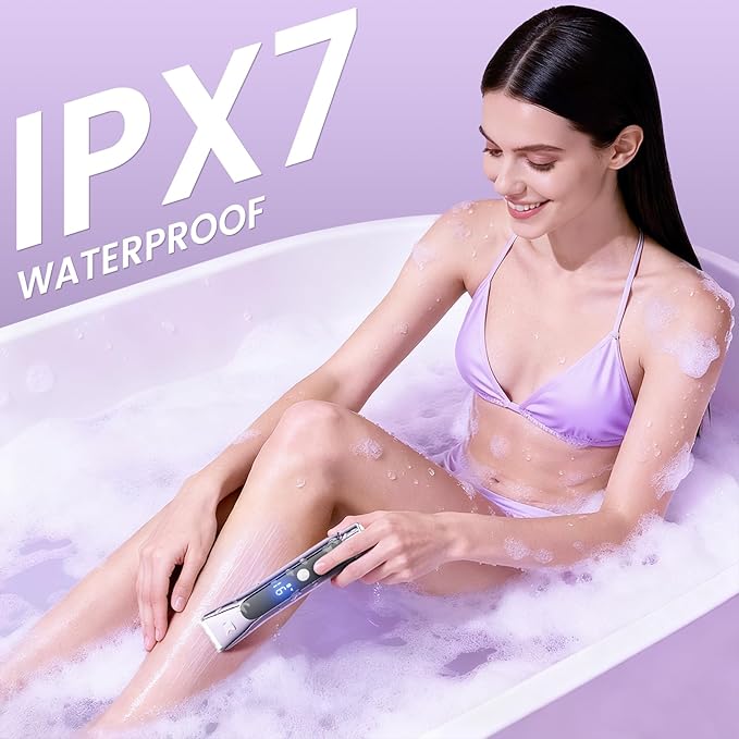 Bikini Trimmer for Women, 2-in-1 Electric Razor with Dual Heads, Ceramic Blade, Waterproof & Rechargeable, Painless Pubic Hair Shaver for Bikini, Underarm, Legs, Face | Gift for Her - Lightpurple