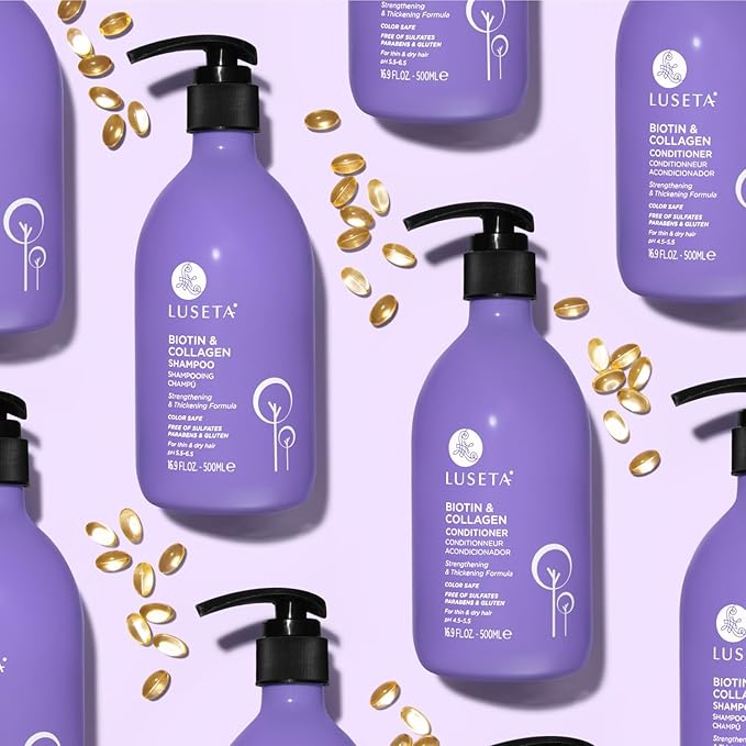 Luseta Biotin Shampoo and Conditioner for Hair - Thickening Shampoo for Thinning Hair- Infused with Argan Oil to Damaged Dry Hair - Sulfate Free Paraben Free-2 x 16.9 fl oz