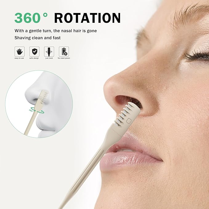 BEZOX Manual Nose Hair Trimmer (Pack of 3) - Rotating Nasal Hair Razor Cutter with Ear Picker for Women and Men - Portable Nostril Hair Remover Tools