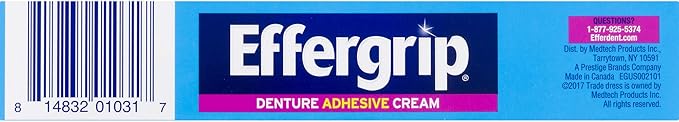Effergrip Denture Adhesive Cream, Extra Strong Holding Power, 2.5 oz (Pack of 4)