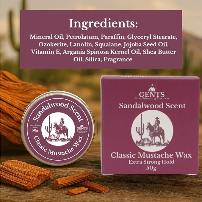 G.B.S Gents Sandalwood Scented Mustache Wax – Strong Hold & Natural Finish – Tame, Shape, and Style Your Mustache with a Rich Woodsy Scent