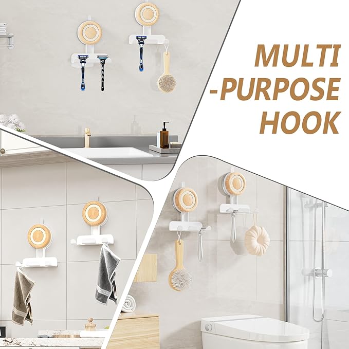 Razor Holder for Shower 2 Pack, Suction Cup Shaver Holder for Wall, Removable&Reusable Suction Cup Hooks for Bathroom, Damage-Free Suction Shower Hooks, Wall Mounted Razor Stand, White