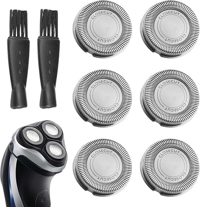 6Pcs SH30 Replacement Heads for Philips Norelco Shaver Series 1000, 2000, 3000, 4000, and 5000 Razors, Shaver Replacement Blades with High Performance, Shave Wet and Dry, with 2 Brushes
