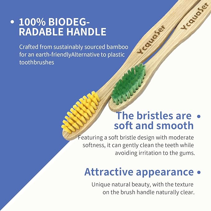 8 Pack Bamboo Toothbrushes - Soft Bristles, BPA Free, Eco-Friendly Natural Wooden Toothbrushes for Adults & Family, Zero Waste Compostable Handle