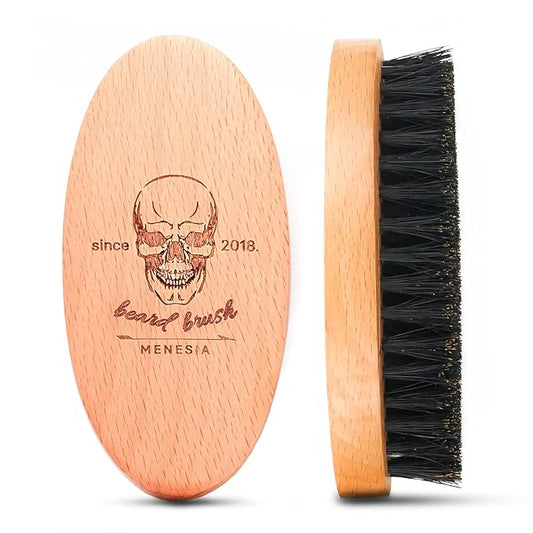 Boar Bristle Hair Beard Brush for Men, Pocket Travel Men's Wooden Small Soft Beard Brush (Skull)