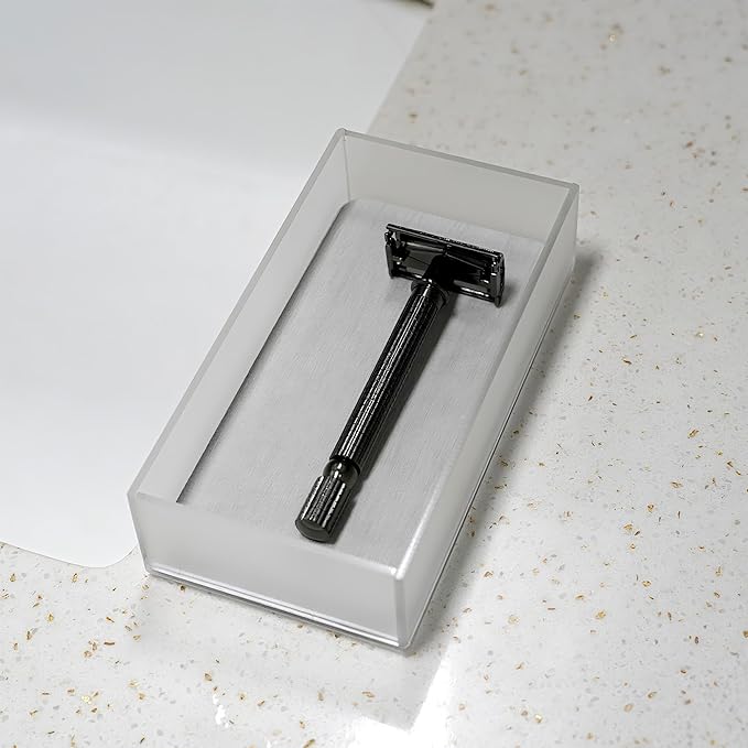 LUEXBOX Acrylic Electric Razor Holder, Electric Shaver Stand Base with Diatomite Drying Stone, Bathroom Drawer Organizer with Drainage Hole for Razor and Brush