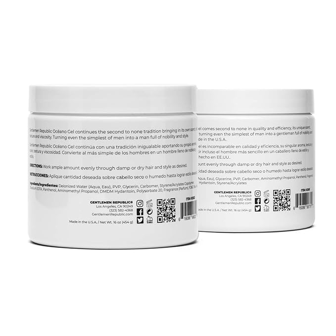 Gentlemen Republic 16oz Refined & Oceano Hair Gel for Men - Provides 24 Hour High Hold & Shine - Premium Mens Hair Styling Products