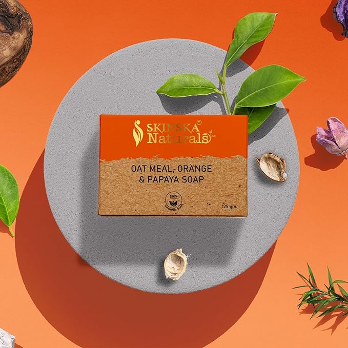 Oatmeal Soap For Face & Body, Orange Papaya Soap Bar Cleanser with Fruit Enzymes, Gentle Moisturizing Bar, Refreshed Skin & Smooth Looking For All Skin Type – 4.40 oz