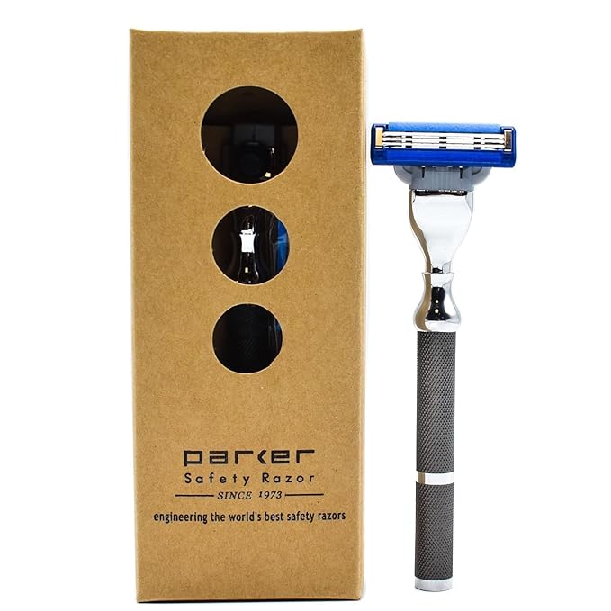 Parker 42M All-Metal Triple Blade Razor in Graphite Gray - Compatbile with Gillete Mach 3 Cartridge Refills – Deluxe Brass-Frame, Textured Grip Handle for Triple Blade Shaving