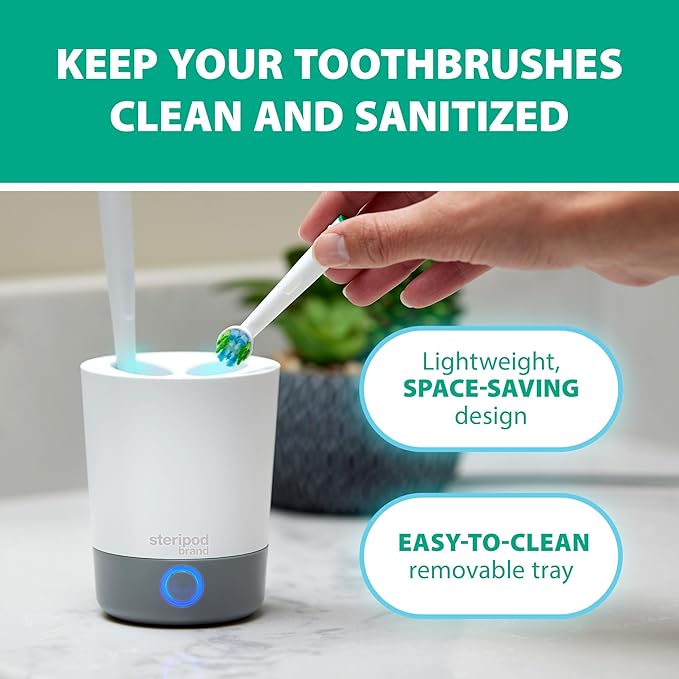 Steripod Brand UV Home Countertop Toothbrush Sanitizer, Reduces Harmful Microorganisms, Toothbrush Holder and Cleaning Station, Holds Four Toothbrushes
