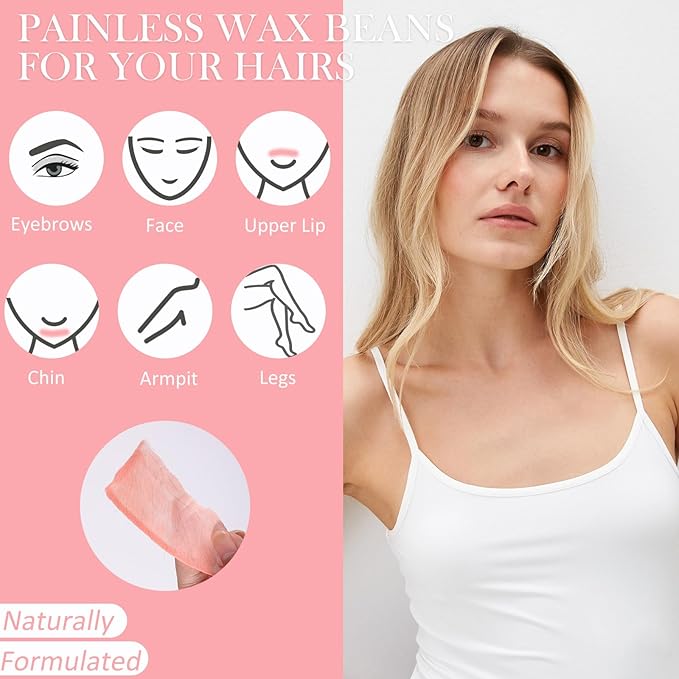 Wax Beads for hair removal- 3lb Hard Wax Professional Beans - Low Termperature Stripless Melting Wax for Body, Leg, Bikini Back, Nose, Upper Lip, Facial, Underarm - Brazilian Painless Waxing