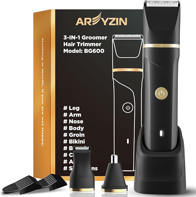AREYZIN Body Hair Trimmer Men: Manscape 3 in 1 Electric Razor, Hair Trimmer for Body Groomer,Beard, Nose/Ear Hair,USB-C Replaceable Dock Ceramic Blade Heads