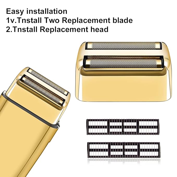Gold Replacement blades Foil and Cutters Compatible with BaBylissPRO Barberology FXFS2 Shaver foil Replacement Heads(1 pack ）