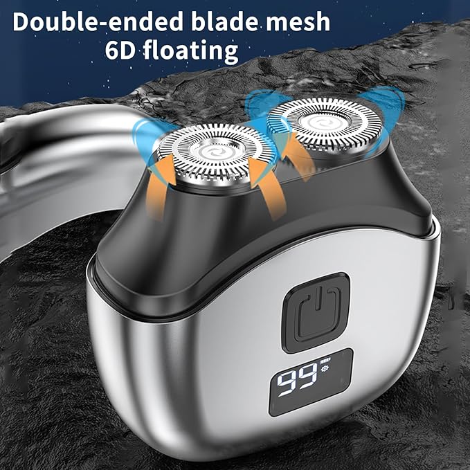Car Shaver for Men Electric, Portable Mini Razor for Emergency Shaving, Double Mesh Blade, Type-C USB Rechargeable, Washable Head, LED Power Display