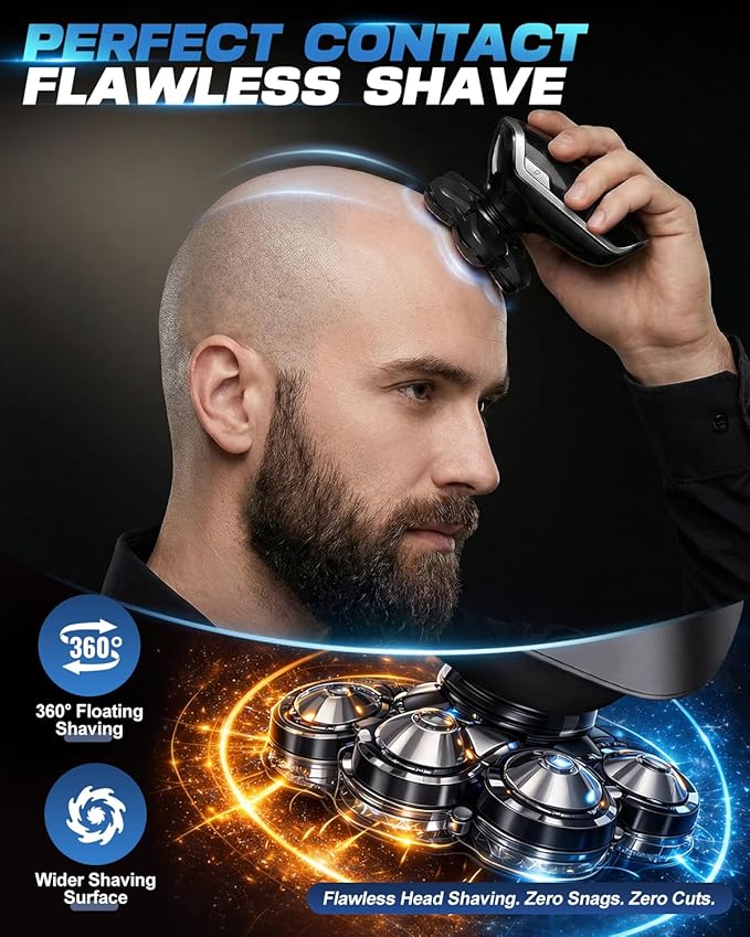 Head Shavers for Blad Men, 7D Floating Blades Electric Head Shaver, IPX7 Waterproof Wet Dry Bald Head Shaver, Magnetic Detachable Rechargable Head Shavers, Gifts for Man Male Father Husband