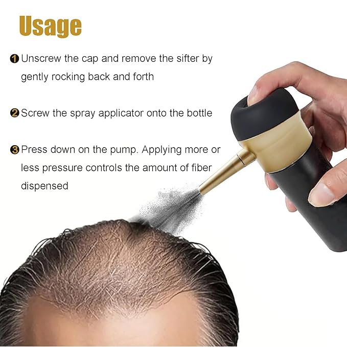 Hair Fibers Pump Fiber Applicator, Spray for Hair Building Fibers Nozzle Hair Thickening Tools, Instantly Thicken Thinning or Balding Hair for Men and Women (Gold)
