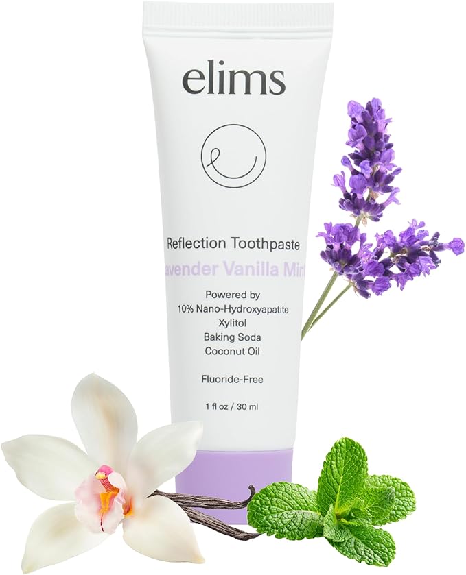 ELIMS Travel Size 10% Nano-Hydroxyapatite Toothpaste Fluoride Free - Xylitol Remineralizing Toothpaste for Whitening Sensitive Teeth - Lavender Vanilla Mint Toothpaste for Adults & Kids 1oz