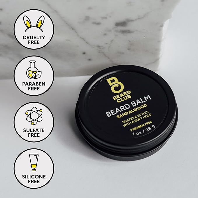The Beard Club Sandalwood Beard Butter - Men's Leave-In Conditioning Balm, Softener and Moisturizer for Styling and Care - 2oz