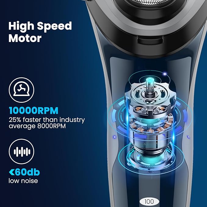 SweetLF Electric Razor for Men with Pop-Up Trimmer, IPX7 Waterproof Electric Shaver, Rechargeable Cordless Shavers for Men, Type-C, 120Mins Runtime, Plug & Play, Blue