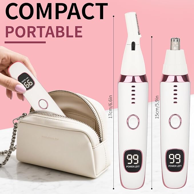 Nose and Ear Hair Trimmer for Women Men,2 in 1 LED Display Eyebrow Hair Trimmer with USB Rechargeable,2025 Portble Waterproof Facial Hair Removal with Dual-Edge Blades for Travel (Pink)