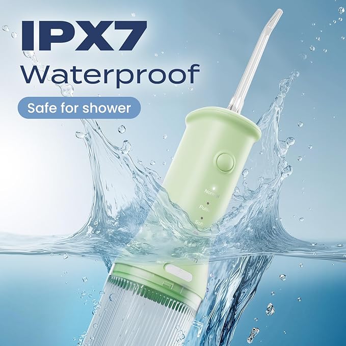 7AM2M Portable Water Flosser Cordless, Dental Water Flosser for Travel and Home Use (Light Green)