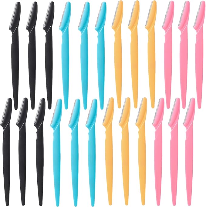 24Pcs Eyebrow Razor Multipurpose Exfoliating Dermaplaning Tool Trimming and Shaving Grooming Eyebrow Face Razor and Eyebrow Shaper for Women（Pink,Yellow,Black,Blue）