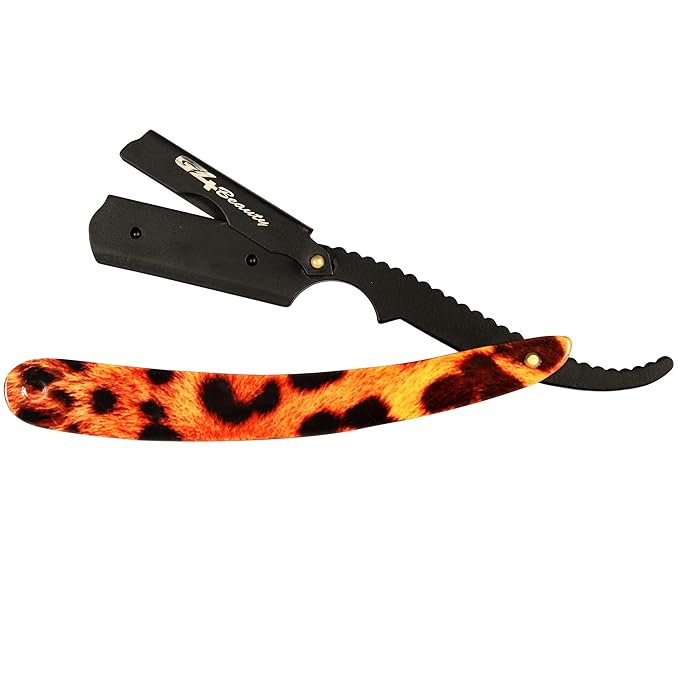 G4 Vision Stainless Steel Straight Edge Barber Shaving Razor with Blade for Close Shaving Men Folding Replaceable Blades (Tiger)