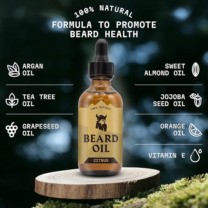 Striking Viking Citrus Beard Oil for Men - 2 Fl Oz - Moisturizing & Softening Formula - Supports Fuller Beard Growth - Soothing Tea Tree & Jojoba Oil Infusion