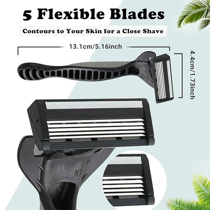25 Pcs Men's Disposable Razors Bulk 5 Blade Sensitive Skin Comfortable Shave Set Men Smooth Razors for Head, Face