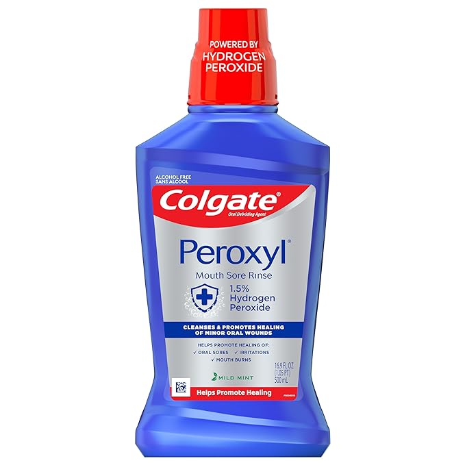 Colgate Peroxyl Antiseptic Mouthwash and Mouth Sore Rinse, 1.5% Hydrogen Peroxide, Mild Mint - 500ml, 16.9 Fluid Ounces