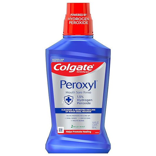 Colgate Peroxyl Antiseptic Mouthwash and Mouth Sore Rinse, 1.5% Hydrogen Peroxide, Mild Mint - 500ml, 16.9 Fluid Ounces