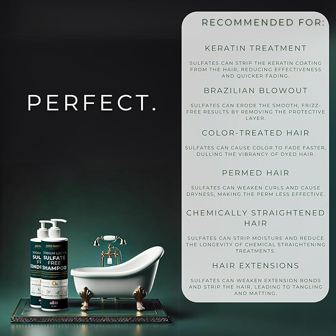 Sodium Lauryl Sulfate Free Shampoo and Conditioner Set For Color Treated Hair ALL NATURAL Women & Men Shampoo and Conditioner SLS Paraben and Sulfate Free for Daily Routine