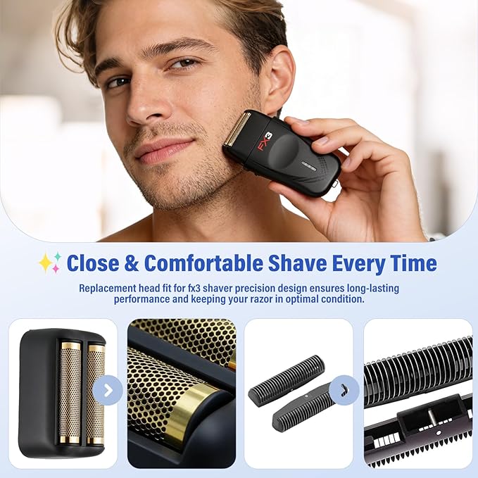 Replacement Head Compatible with BaByliss FX3 Foil Shaver, Replacement Foil Compatible with BaByliss Pro FX3 Foil Shaver Replacement Head Blade, Black Razor Replacement Foil & Cutter fxx3rfb - 2 Pack