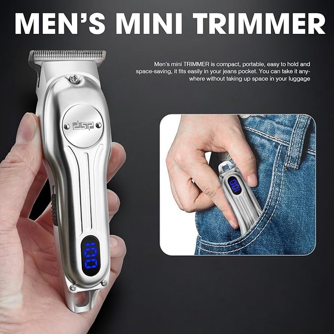 DSP Beard Trimmer for Men, Cordless Hair Clipper Shavers, Facial Hair Trimmer for Beard & Mustache Trimming, Professional Haircut Kit for Men Rechargeable LED Display (Silver)