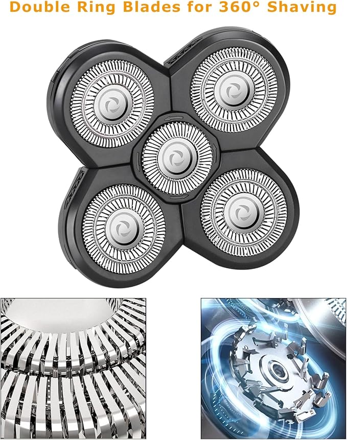 2 PCS Head Shaver Replacement Blades,Valentines Day Gifts for Him Mens Husband Dad - Birthday Gift Ideas for Dad, 5-Blade Shaver Heads for Bald and Face Hair with Cleaning Brush