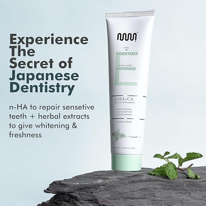 MasterMedi Nano Hydroxyapatite Whitening Toothpaste with Xylitol – Fluoride & SLS Free, Remineralizing Formula for Sensitive Teeth, Enamel Repair & Strength, Magic Mint, 4 oz (Pack of 2)