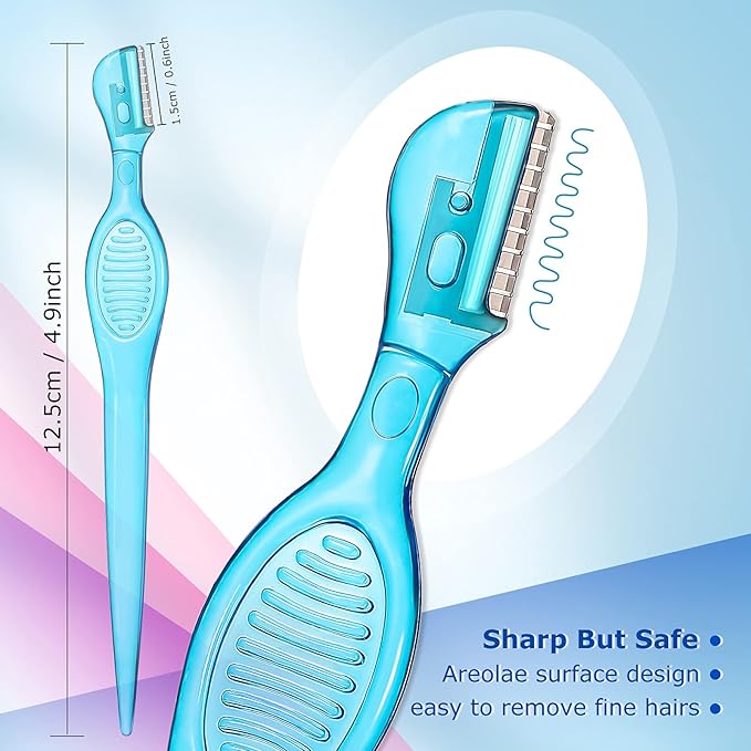 Honoson 16 Pcs Eyebrow Razor for Women Small Face Razors Shaver Trimmer Facial Hair Removal Eyebrow Shaper with Stainless Steel Blade Safety Cover for Peach Fuzz Lip Dermaplaning Tool, 4 Colors