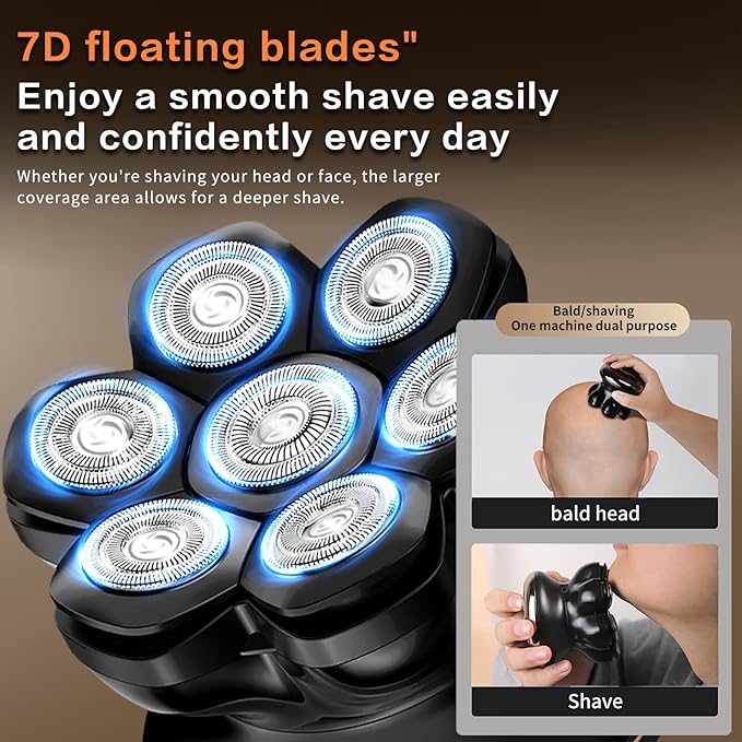 Head Shavers for Bald Men - Yinicare 7D Mens Razors for Shaving Electric Led Display Wet & Dry Bald Head Shaver Ipx6 Waterproof Shaver Type-C Charging
