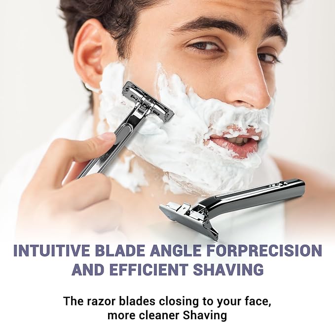 Adjustable 2-Blade Safety Razor Set with Magnetic Head for Men Women - with 10 Blades, Shave Brush - Precision Shaving, Reusable & Plastic-Free Shaver, for Beard, Head, Leg Shaving