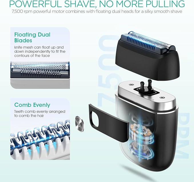 VOYOR Foil Shaver 2 in 1 Double Shavers for Men,Portable Electric Razor with Rechargeable Foil Razor Multifunction Grooming Barber Shaver IPX6 Washable Travel Shavers ER300 (Black)
